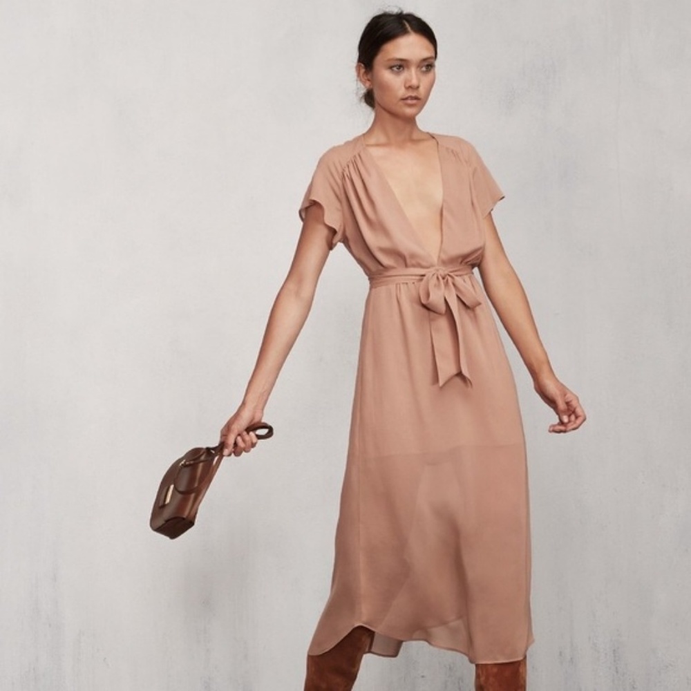 Reformation Thalia blush pink tulle midi dress 2P - Picture 4 of 8